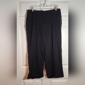 Adrienne Vittadini Studio Black Wide Leg Roll Cuff Crop Dress Pants Size 12